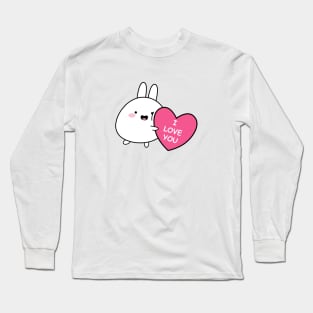 I love you sticker, Cute white rabbit sticker, Valentines day, Cute sticker, Kawaii rabbit, Pink sticker Long Sleeve T-Shirt